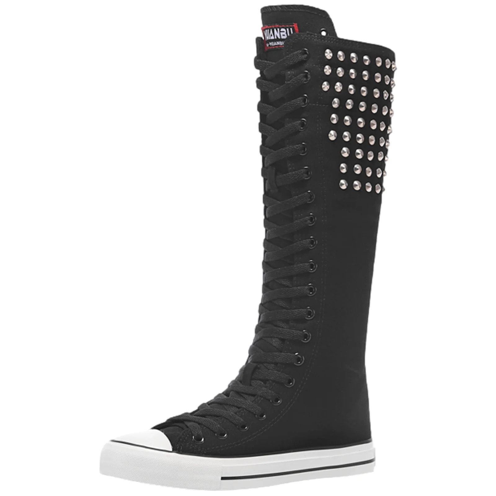 ANUFER Women Fashion Canvas Dance Boots Knee High Bicycling Boots Girls Fancy School Shoes Black ... | Walmart (US)