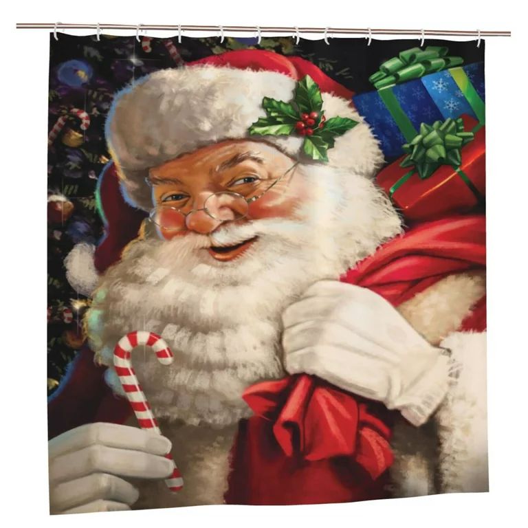 Vintage Christmas Santa Claus Shower Curtain for Bathroom, Retro Xmas Cute Holiday Fabric Bath Ac... | Walmart (US)