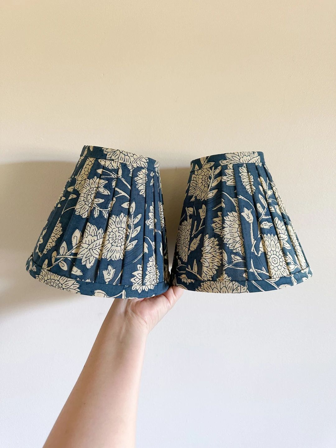 PAIR of Small Pleated Lampshades with Trim  | Block Print Fabric | Etsy (US)
