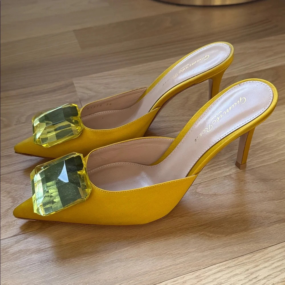 Gianvito Rossi Yellow Heels with Large Crystal Detail NWT | Poshmark