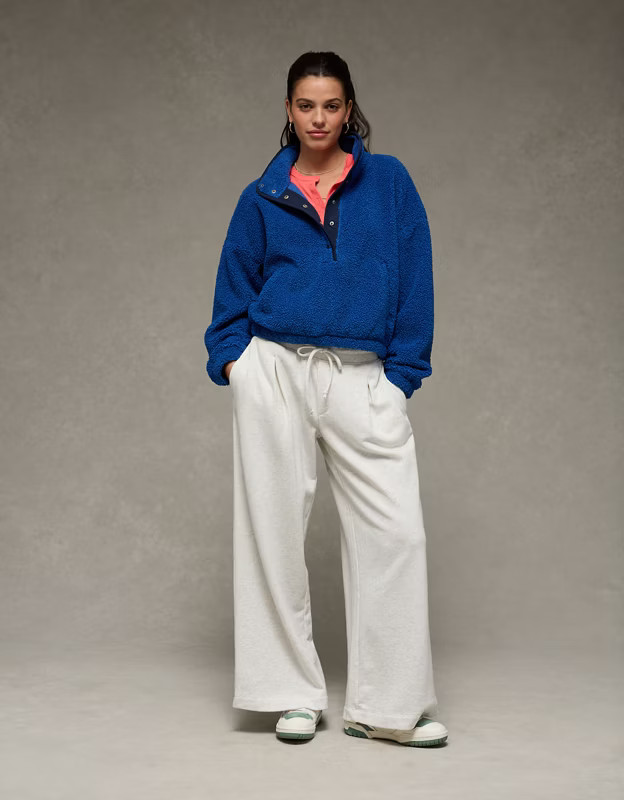 AE Relaxed Sherpa Fleece Henley Sweatshirt | American Eagle Outfitters (US & CA)