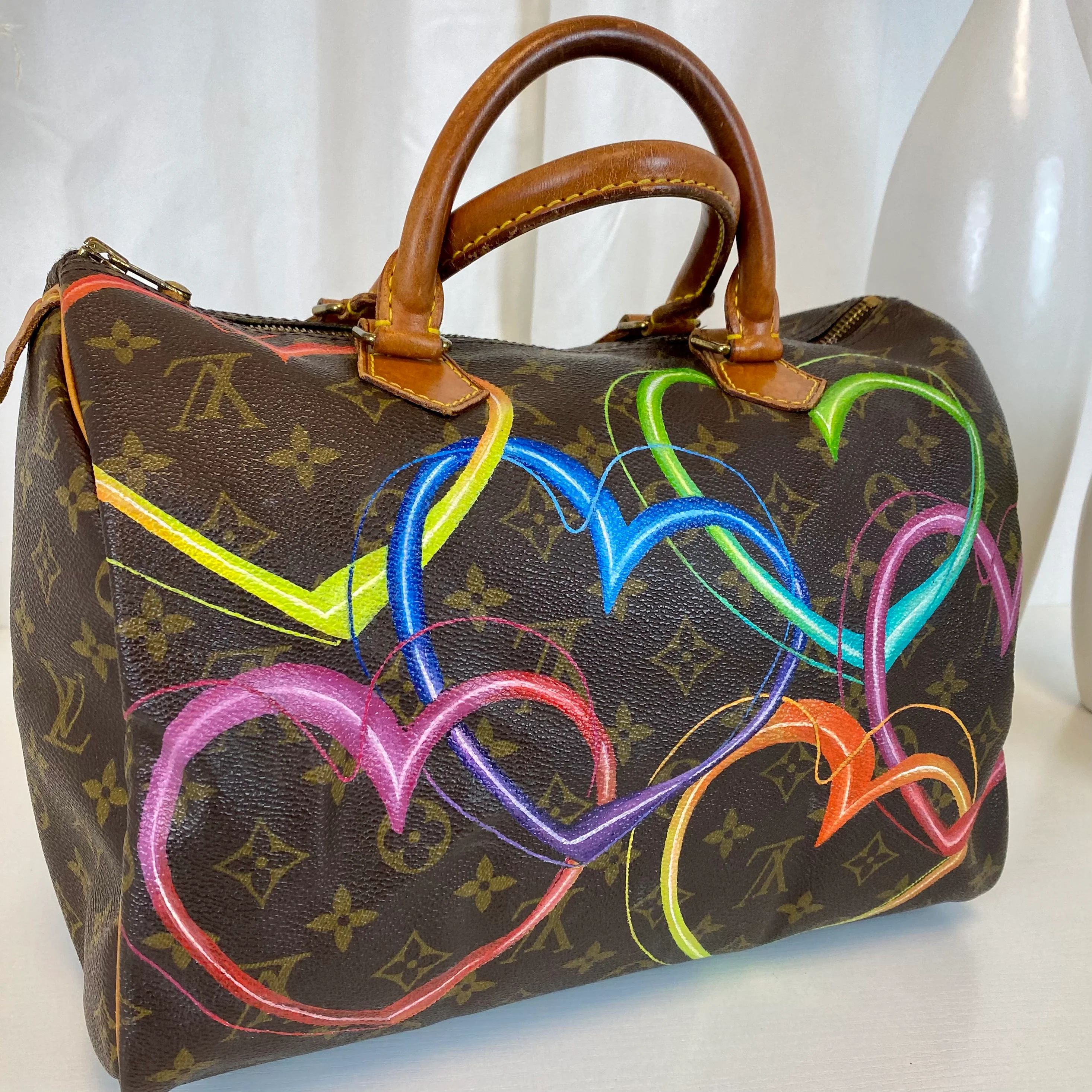 Customized Louis Vuitton Speedy 30 - "Neon Hearts" Artwork | New Vintage Handbags