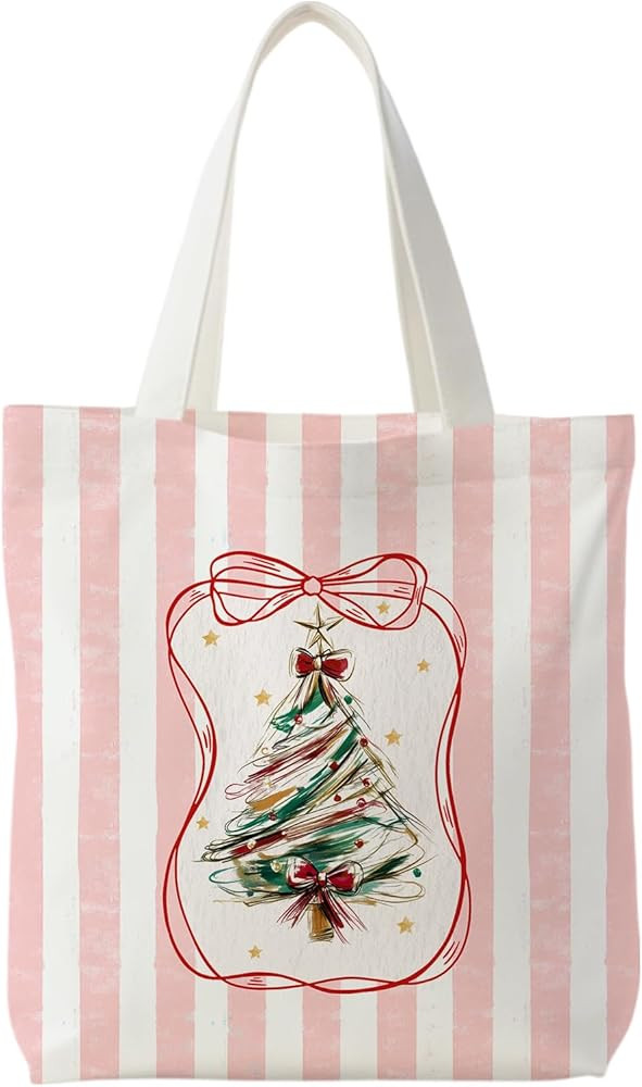 Pastel Preppy Christmas Tree Tote Bag | Amazon (US)