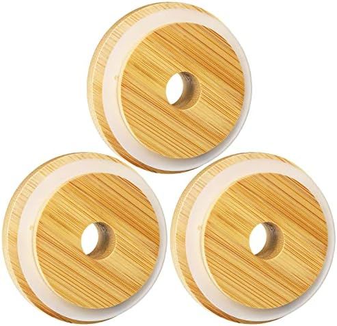 SBMKK 70mm Bamboo Lids with Straw Hole, Bamboo Mason Jar Lids Regular Mouth for Beer Can Glasses ... | Amazon (US)