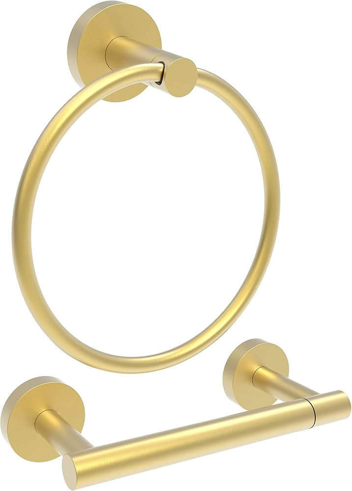 Gold Toilet Paper Holder & Towel Ring SUS304 Stainless Steel 2pc Bathroom Hardware Set with Doubl... | Amazon (US)