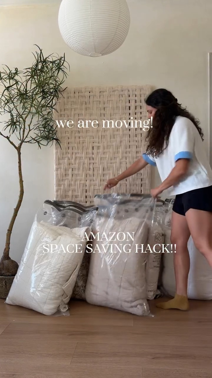 Comment “SPACE” to snag my FAVORITE high quality vacuum seal bags! 😍 These are incredible and save SO much space! I stuff all sorts of extra bedding, pillows, duvets, and blankets in these! The best space saving bags on Amazon!!! 🫶🎉🎉 #spacesaver #movinghacks #amazonspacesavers