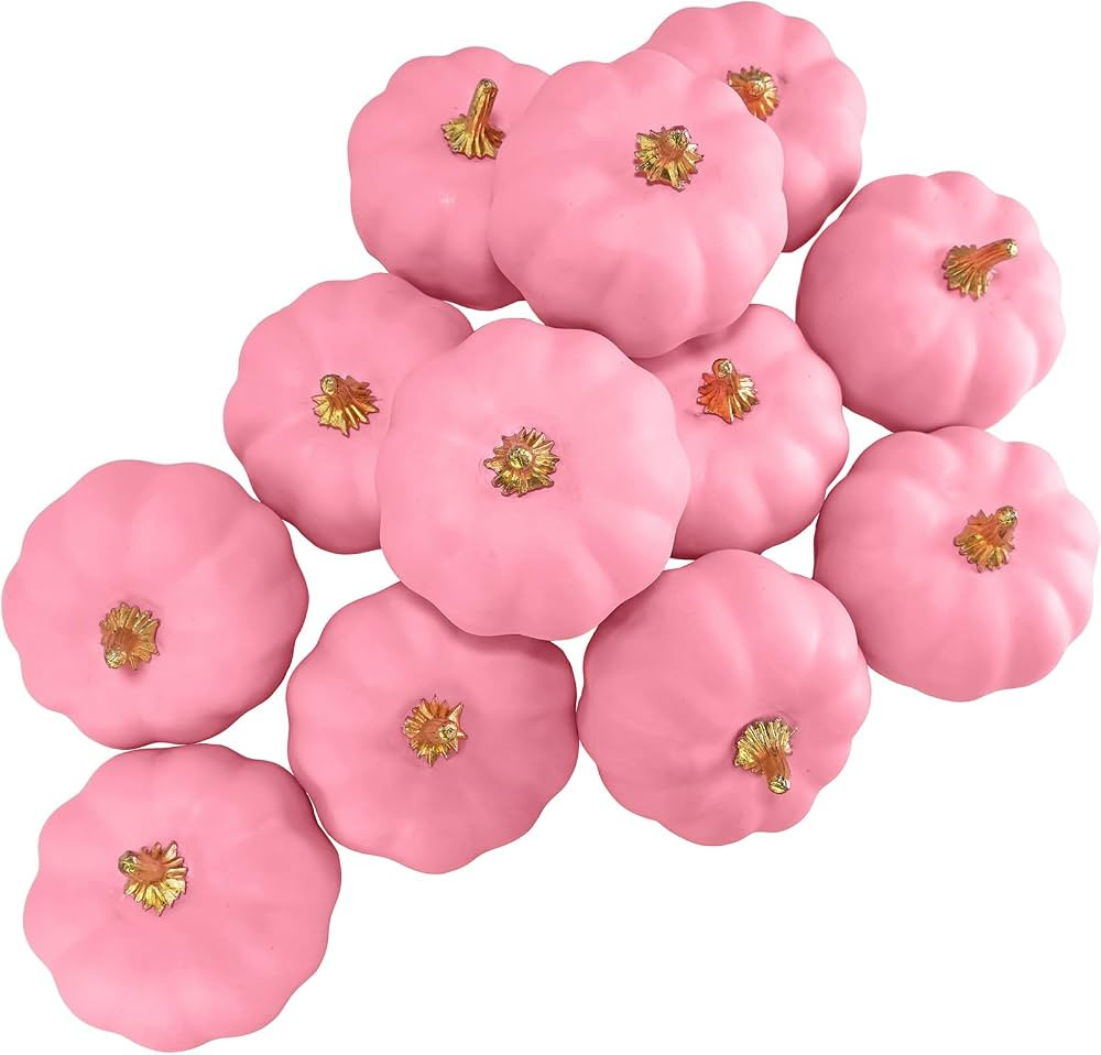 Winlyn 12 Pcs Small Artificial Pumpkins Pink Faux Pumpkins Decorative Pumpkins Pink Foam Pumpkins... | Amazon (US)