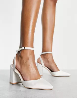 Be Mine Bridal Neima block heeled shoes in ivory satin | ASOS (Global)