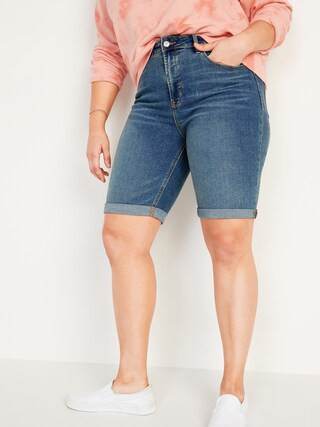 High-Waisted Cuffed Bermuda Jean Shorts for Women -- 9-inch inseam | Old Navy (US)