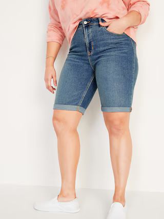 High-Waisted Cuffed Bermuda Jean Shorts for Women -- 9-inch inseam | Old Navy (US)