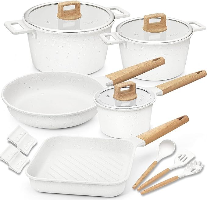 Cookware Set Non-Stick Scratch Resistant 100% PFOA Free Induction Aluminum Pots and Pans Set with... | Amazon (US)