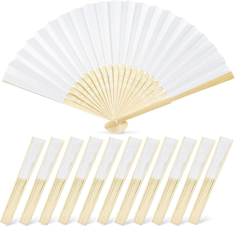 JOHOUSE 12 Packs Paper Folding Hand Fans, 8.3 Inch White Paper Fans Handheld Decorative Accessori... | Amazon (US)