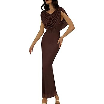 Verdusa Women's Ruched Foldover Wedding Guest Dress Drape Maxi Bodycon Cocktail Dresses Elegant O... | Amazon (US)