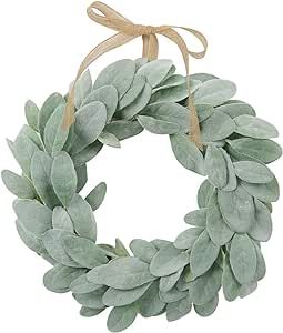 SHACOS Artificial Lambs Ear Wreath 13 inch Farmhouse Small Greenery Wreath Green Leaves Candle Wr... | Amazon (US)