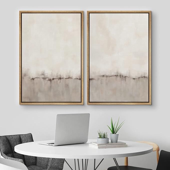 MUDECOR Framed Canvas Print Wall Art Set Watercolor Pastel Duotone Tan Landscape Abstract Shapes ... | Amazon (US)