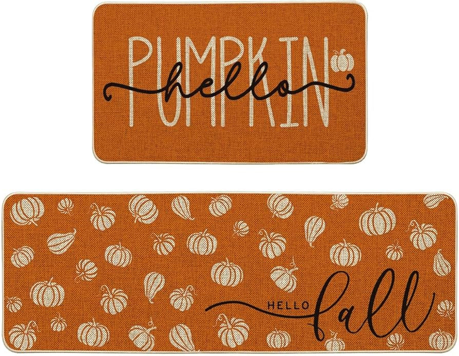 Artoid Mode Orange Hello Pumpkin Fall Kitchen Mats Set of 2, Autumn Home Decor Low-Profile Kitche... | Amazon (US)