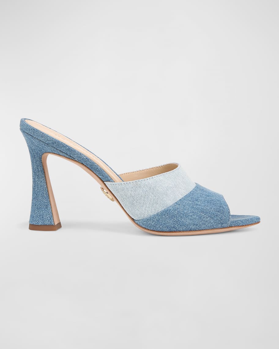 Veronica Beard Thora Bicolor Denim Mule Sandals | Neiman Marcus