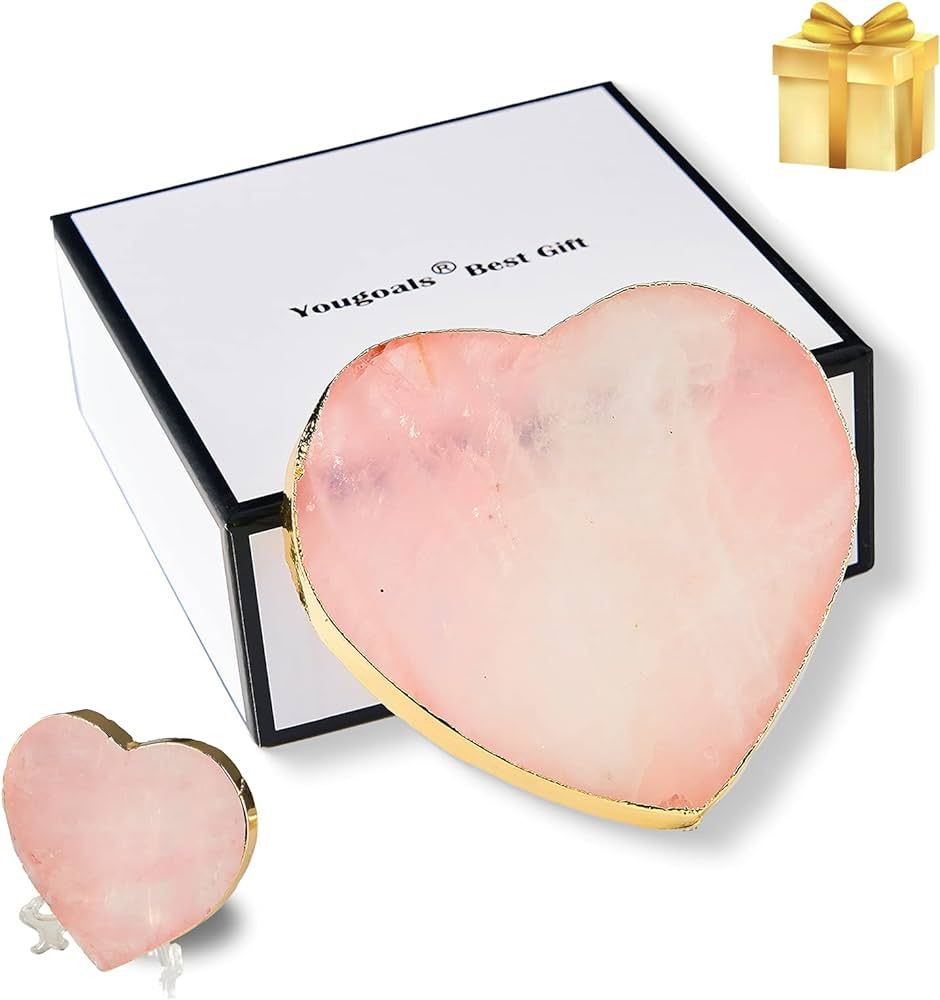 Rose Quartz Agate Coaster Heart Pink Geode Stone Coaster for Drinks Gift Box 1 Pcs,Crystal Coaste... | Amazon (US)