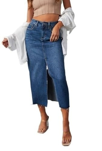 Women's Vintage Split Fork Blue Pencil Jean Skirt High Waist Straight Long Bodycon Casual Denim Skirt(Blue,Medium) | Amazon (US)