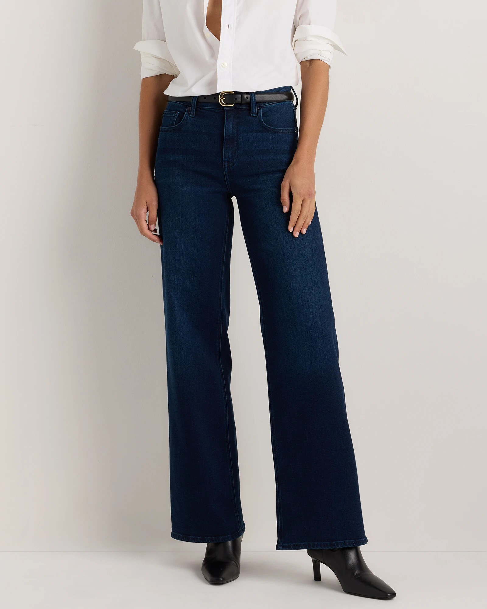 Quince | Women's Stretch High Rise Wide Leg Jeans in Dark Wash, Size 26, Organic Cotton | Quince