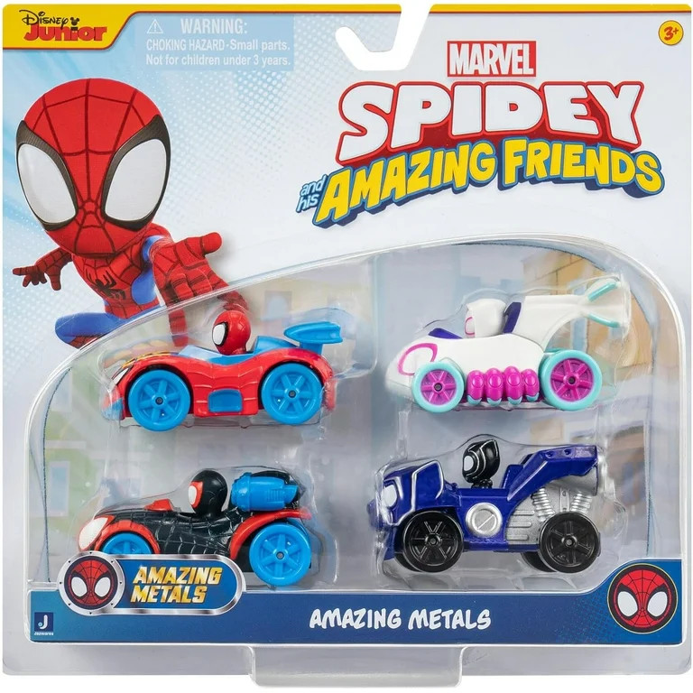 Marvel Amazing Metals Spidey, Ghost-Spider, Black Panther & Miles Morales Diecast Vehicle 4-Pack | Walmart (US)