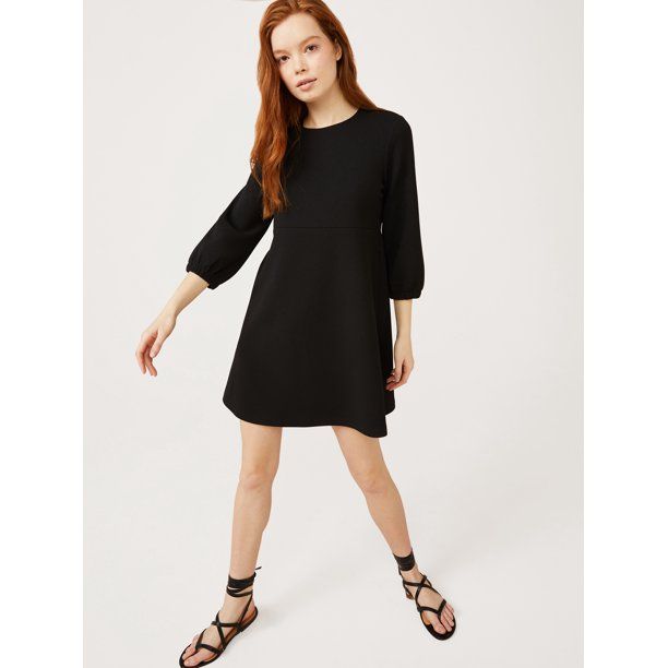 Free Assembly Women's Swing Dress with 3/4th-Sleeves | Walmart (US)