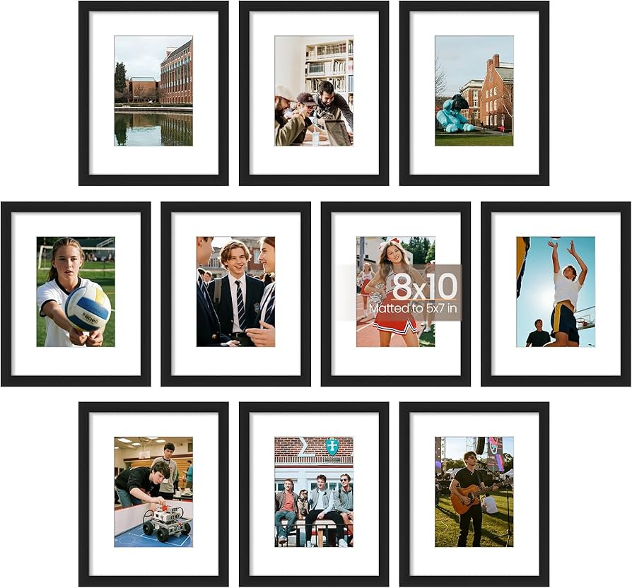 upsimples 8x10 Picture Frame Set of 10, Display Pictures 5x7 with Mat or 8x10 Without, Multi Phot... | Amazon (US)