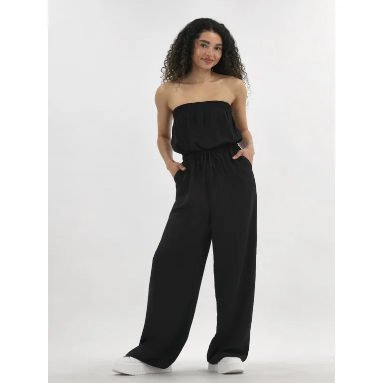 No Boundaries Crinkle Strapless Jumpsuit, Women's | Walmart (US)
