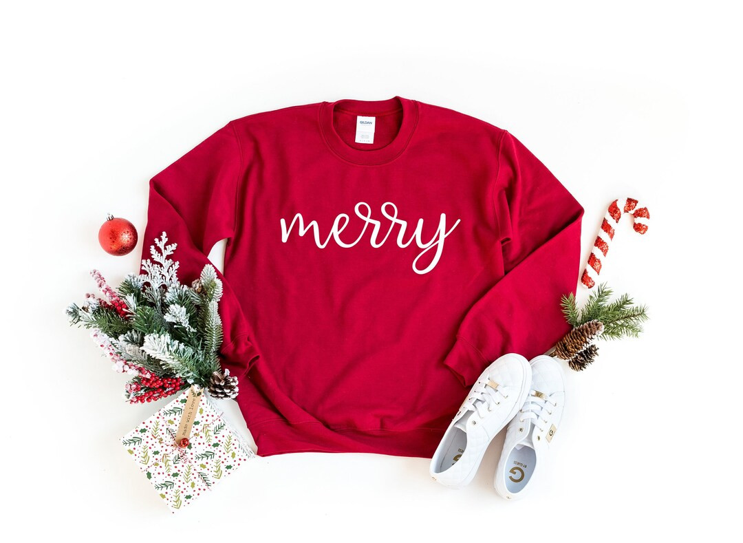 Merry Sweatshirt, Cozy Christmas Sweatshirts for Women, Merry Long Sleeve Shirt, Christmas Shirts... | Etsy (US)