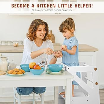 Toddler Kitchen Stool Helper - Toddler Tower with Meal Tray & Safty Rail, Adjustable Height Kids ... | Amazon (US)