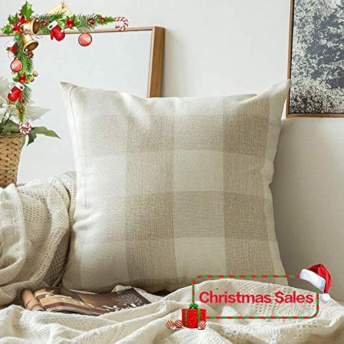 MIULEE Pack of 2 Christmas Decoration Classic Retro Checkers Plaids Cotton Linen Soft Soild Square T | Amazon (US)