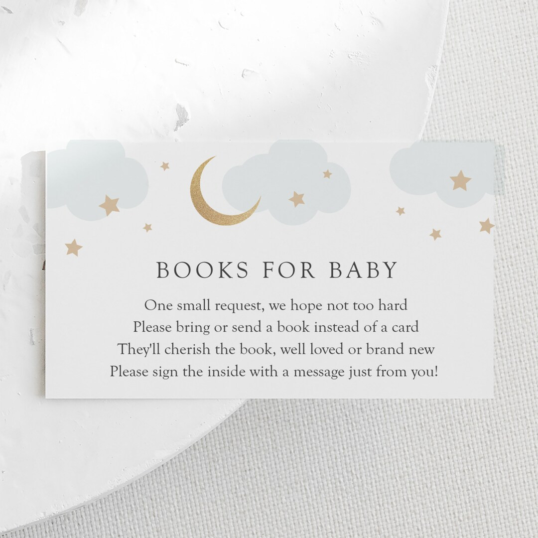Blue Twinkle Little Star Books for Baby Insert Card Template, Over the Moon Baby Shower Printable... | Etsy (US)