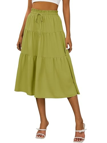 Anbech Midi Skirts for Women Hight Waist A-Line Beach Casual Skirt (2XL, Olive) | Amazon (US)