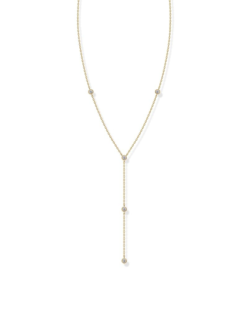 PAVOI 14K Gold Plated Drop Lariat Chain for Women - Gold Cubic Zirconia Long Necklace - Station S... | Amazon (US)