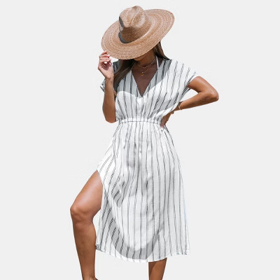 Women's Striped Side Split Midi Cover-Up Dress - Cupshe | Target