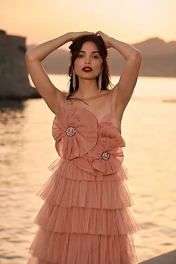 Kavita Bhartia Rosette Tiered Tulle Gown | Anthropologie (US)