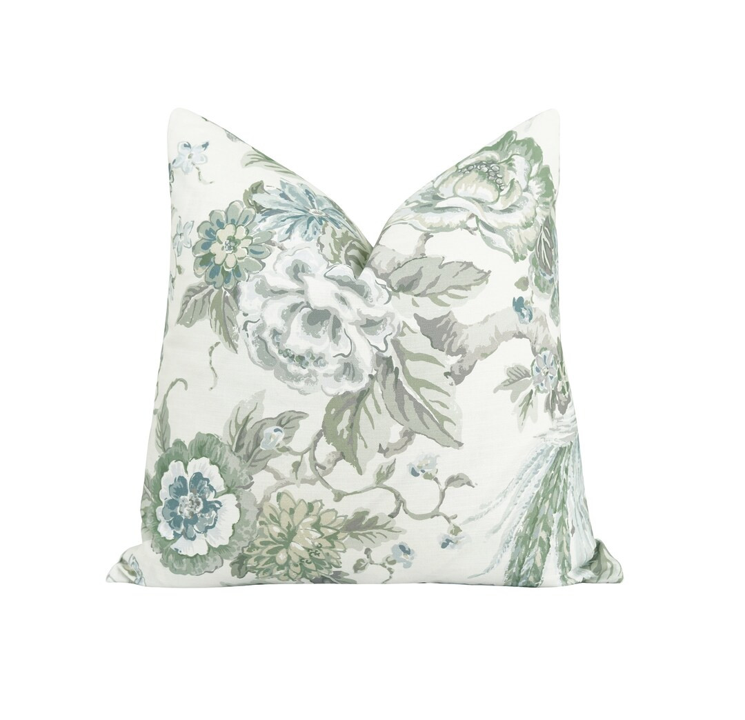 18 20 22 Floral and Bird Pillow Cover DOUBLE SIDED Green - Etsy | Etsy (US)