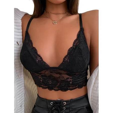 Women Black Lace Bralette Bras Spaghetti Straps Camisoles Back Cross Lace Floral Bustiers Crop Tops | Walmart (US)