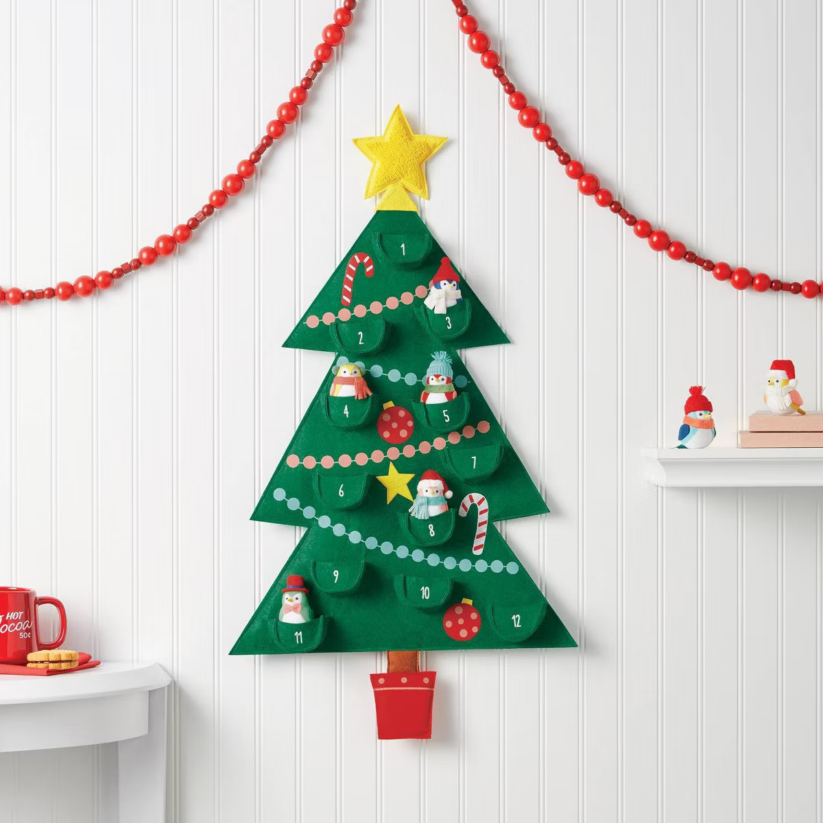 31.25" Featherly Friends Fabric Tree with Birds Hanging Christmas Countdown Calendar Green - Wond... | Target