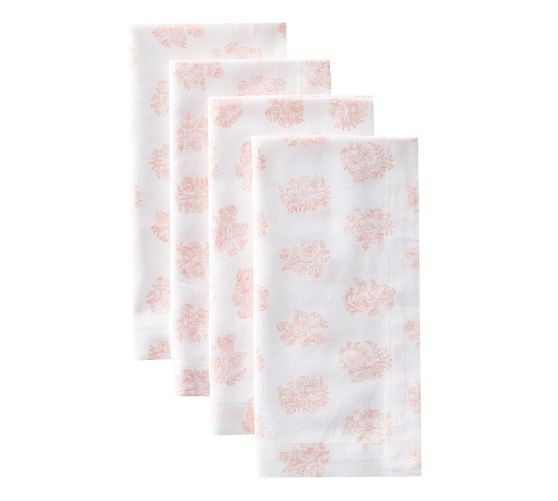 Blush Floral Block Print Napkins | Pottery Barn (US)