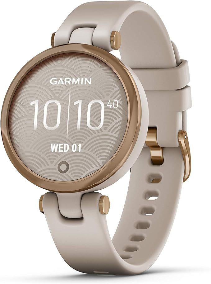 Garmin Lily™, Small GPS Smartwatch with Touchscreen and Patterned Lens, Rose Gold and Light Tan | Amazon (US)