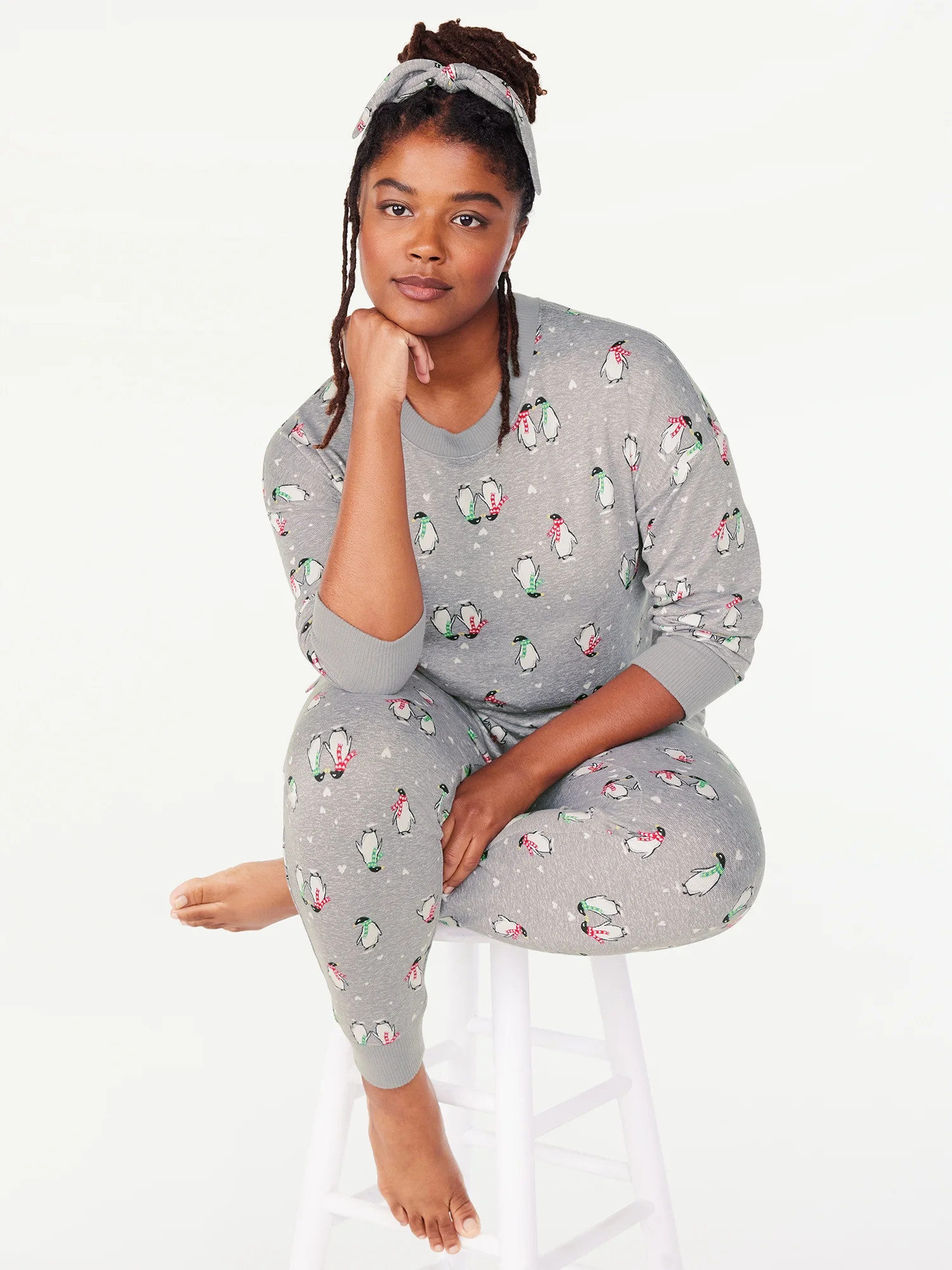 Joyspun Women's Long Sleeve Tee and Joggers Sleep Set with Headband, 3-Piece Pajama Set, Sizes S-... | Walmart (US)