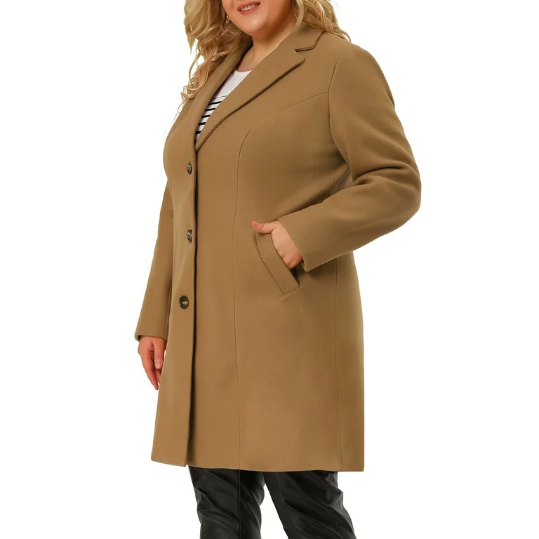 Agnes Orinda Juniors Plus Size Notched Lapel Single Breasted Peacoat | Walmart (US)