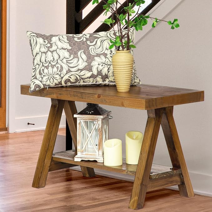Wnutrees Farmhouse Wood Bench, Rustic Indoor Storage Bench for Entryway, Living Room, End of Bed,... | Amazon (US)