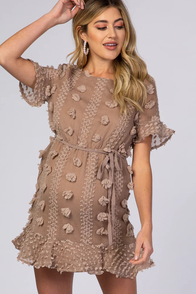 Mocha Polka Dot Textured Maternity Dress | PinkBlush Maternity