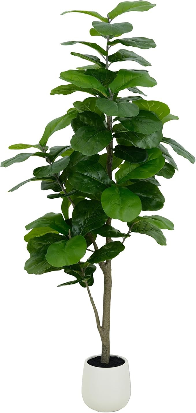 5ft Faux Fiddle Leaf Fig Tree with White Pot –Artificial Plants Indoor with 57 Fiddle Leaves Li... | Amazon (US)