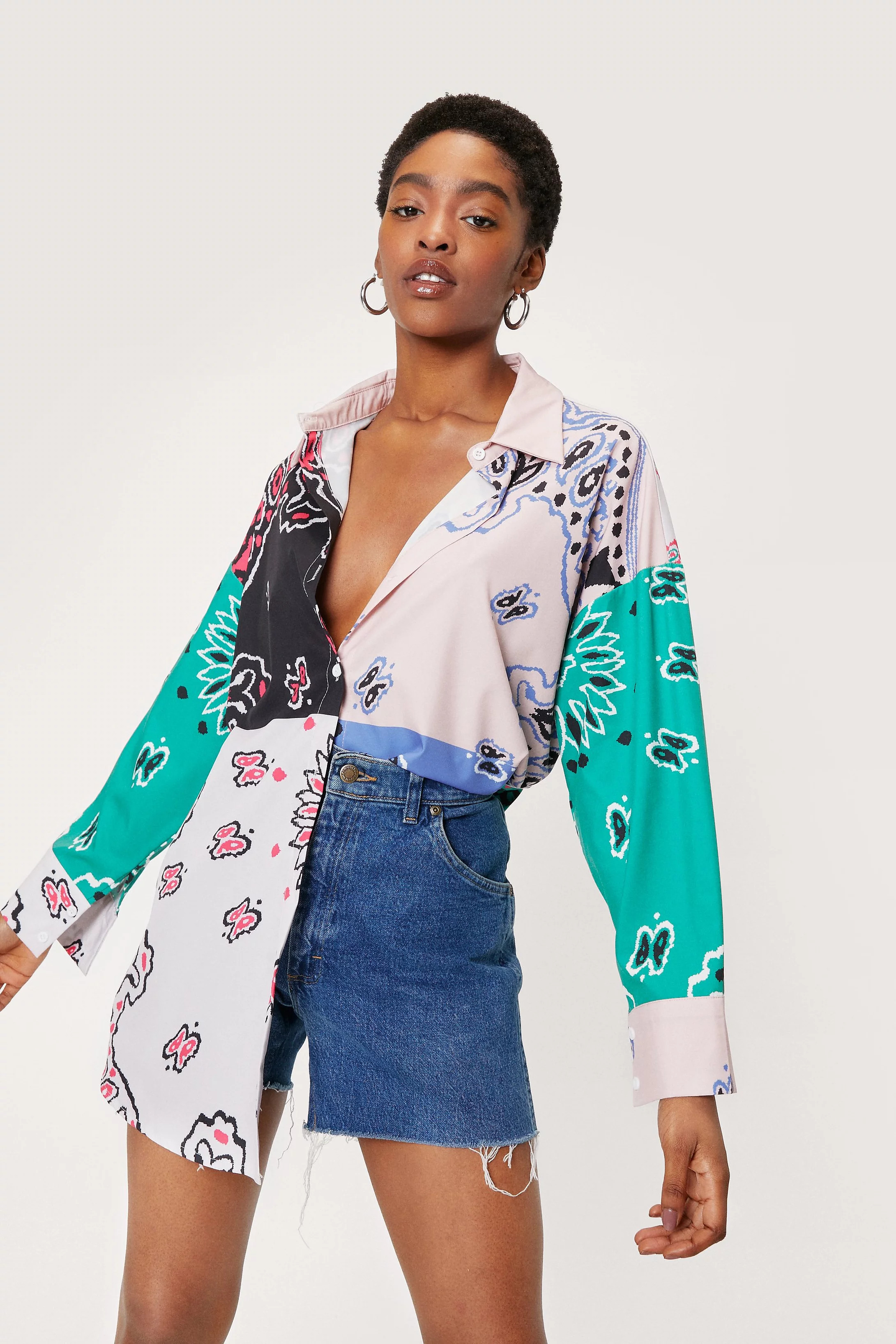 Oversized Bandana Print Satin Shirt | Nasty Gal (US)