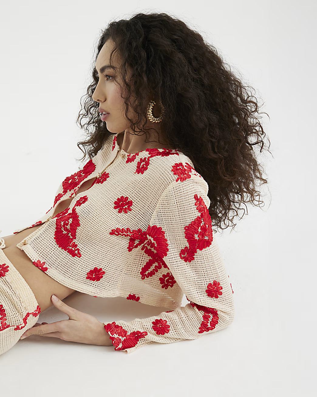 Cream Embroidered Beach Crop Top | River Island UK & IE