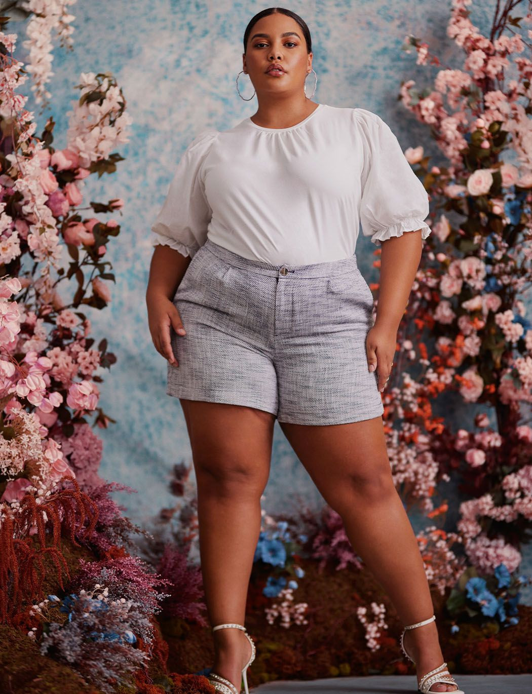 ELOQUII Elements Pleat Front Boucle Shorts | Eloquii