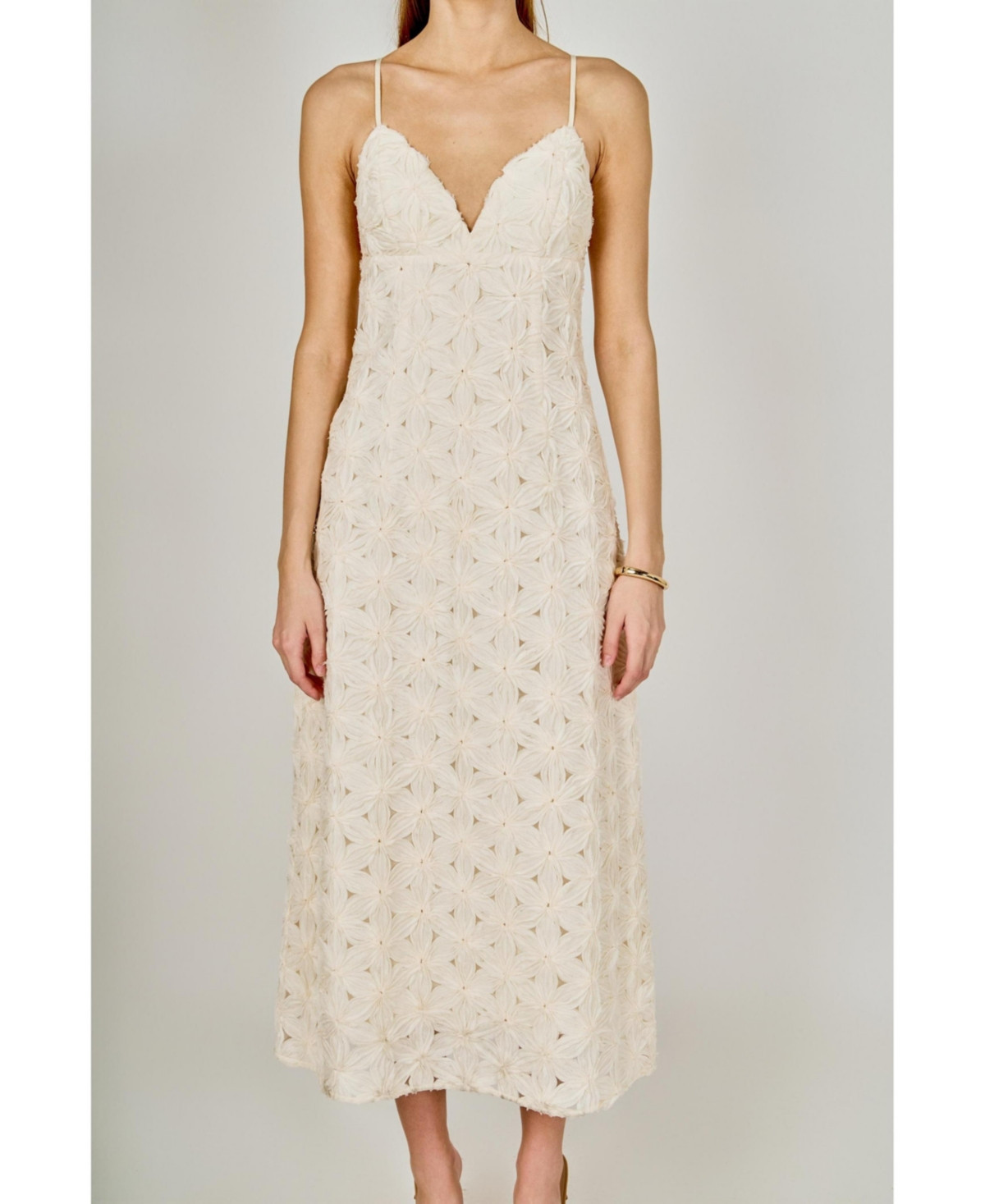 endless rose Women's lace spaghetti strap Maxi Dress - Beige | Macy's
